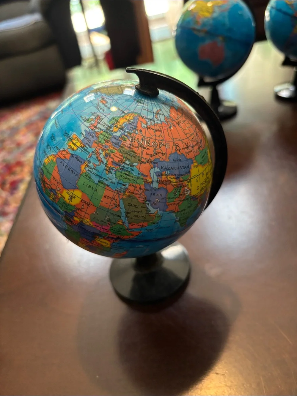 7 Mini Decorative Globes 6 Blue & 1 Pink